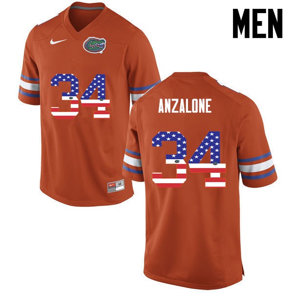 Florida Gators Men #34 Alex Anzalone College Football USA Flag Fashion Orange